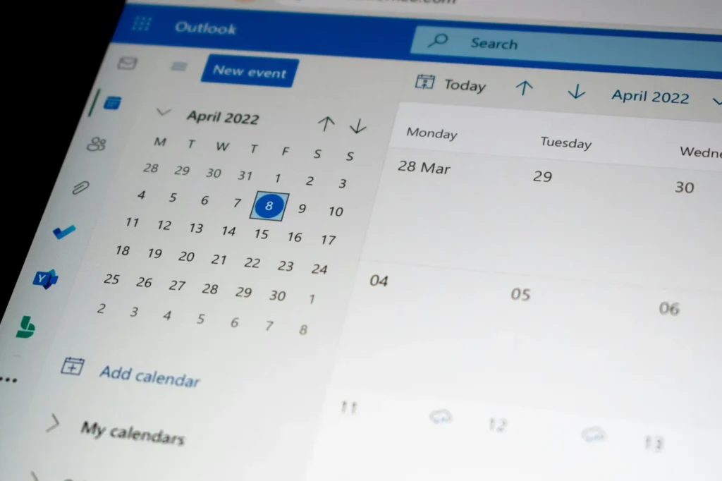 A computer screen displaying an Outlook calendar.